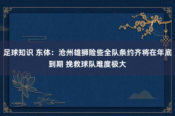 足球知识 东体：沧州雄狮险些全队条约齐将在年底到期 挽救球队难度极大