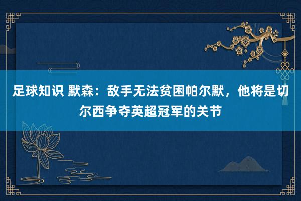 足球知识 默森：敌手无法贫困帕尔默，他将是切尔西争夺英超冠军的关节